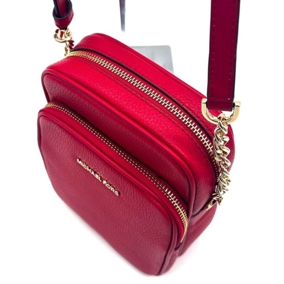 Michael Kors Medium NS Chain Xbody Bag & Jet Set Travel Medium ZA Card Case Red - Picture 8 of 12